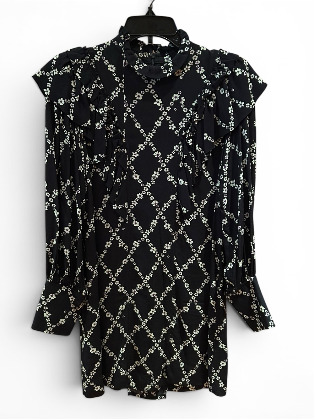 GANNI Black Floral Margarita Ruffle Mini Dress EU 38 / US 6Scandinavian Chic - Picture 3 of 8